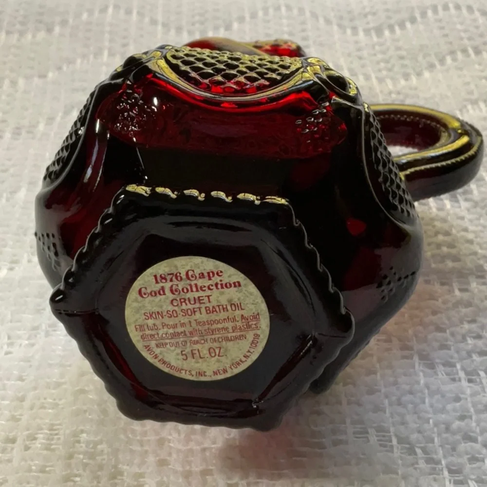 Vintage Avon 1876 Cape Cod Ruby Red Footed Cruet with Stopper